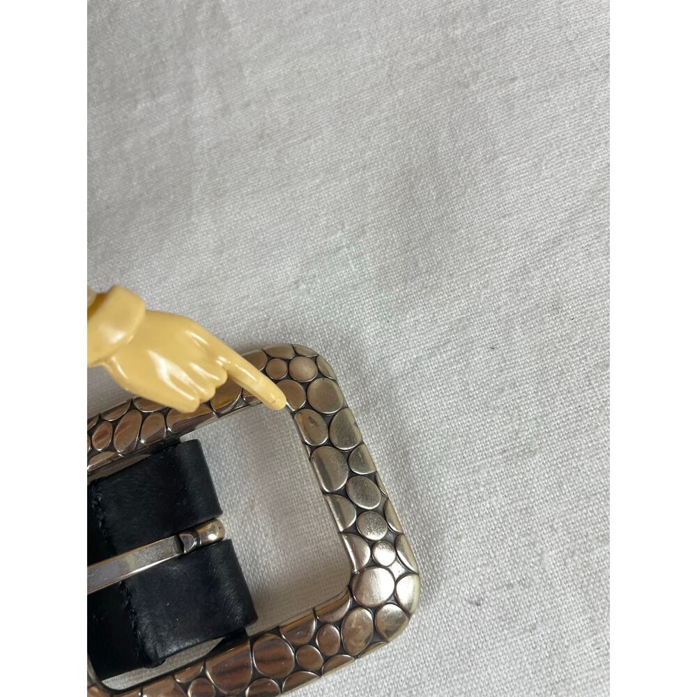 Vintage Brighton Black Woven Leather Belt 34 Silver Western Buckle - Picture 13 of 14